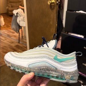 Nike Kids Air-Inspired Sneaker in White and Teal